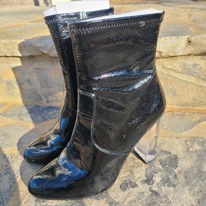 EUC Steve Madden Eminent Black Patent Lucite Heel Boot- 8.5